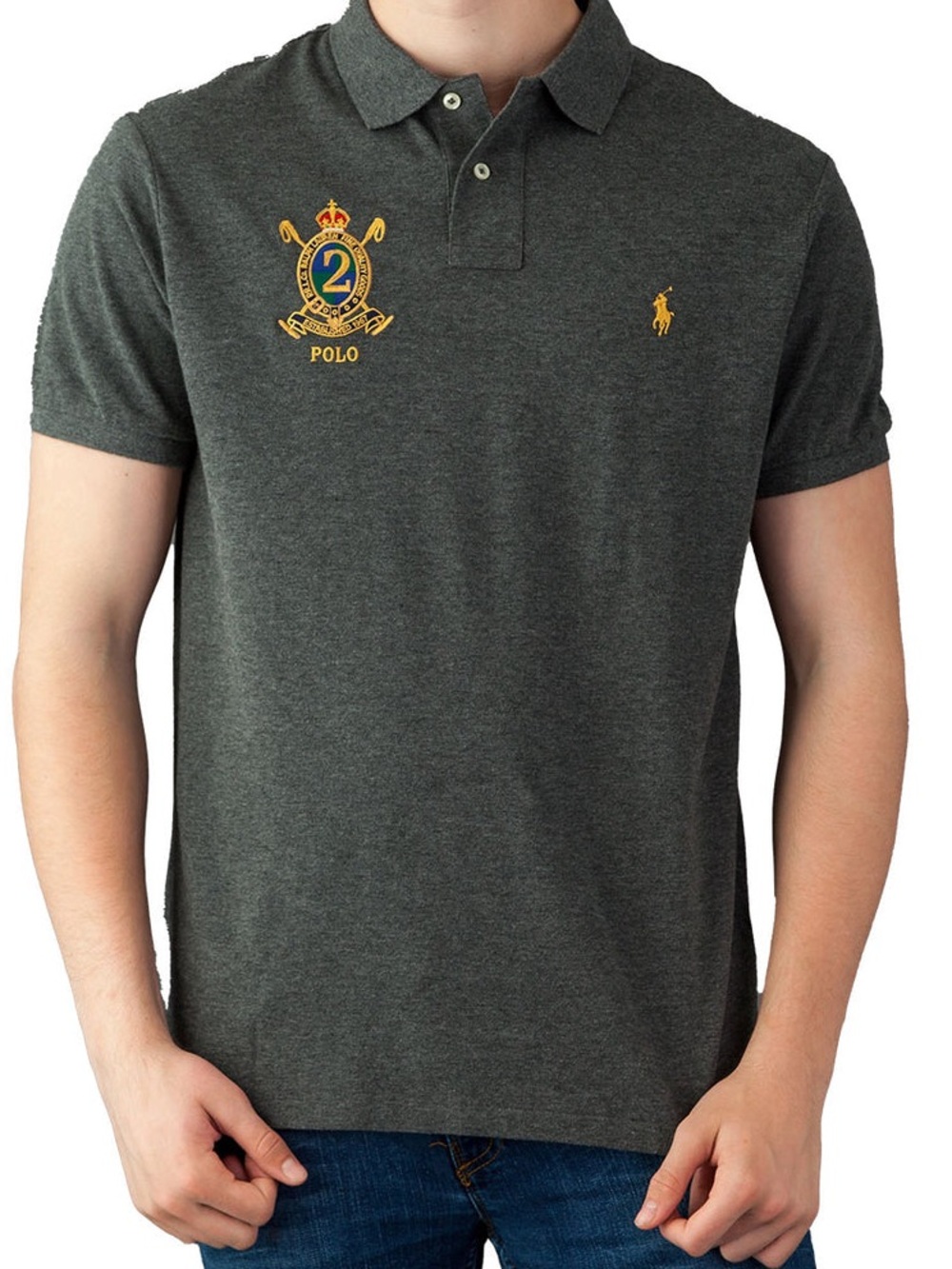 Polo Ralph Lauren Custom Fit Crest Polo Shirt Heather Charcoal Grey Men's Large